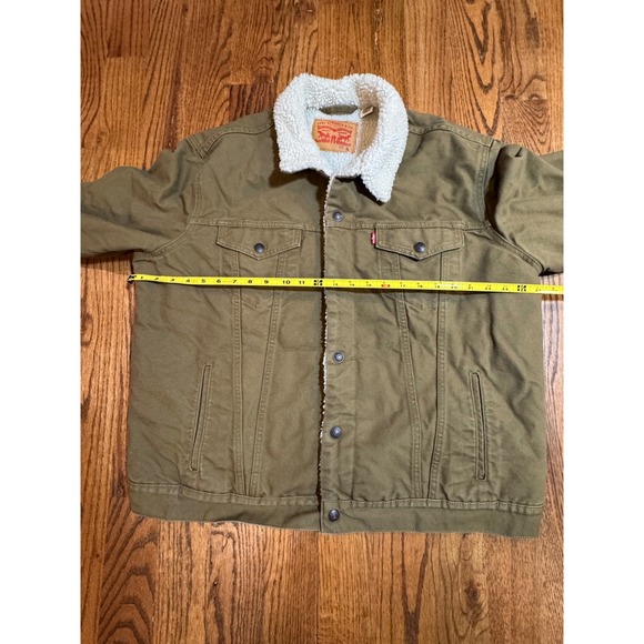 Levis Mens Sherpa Lined Trucker Jacket Olive Brown Canvas Size XL - Picture 6 of 12